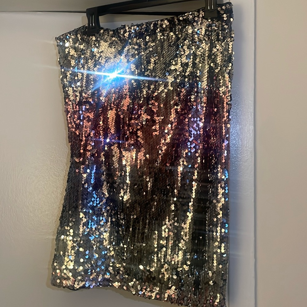 Silver and Pink Sequin Skirt, size 12.